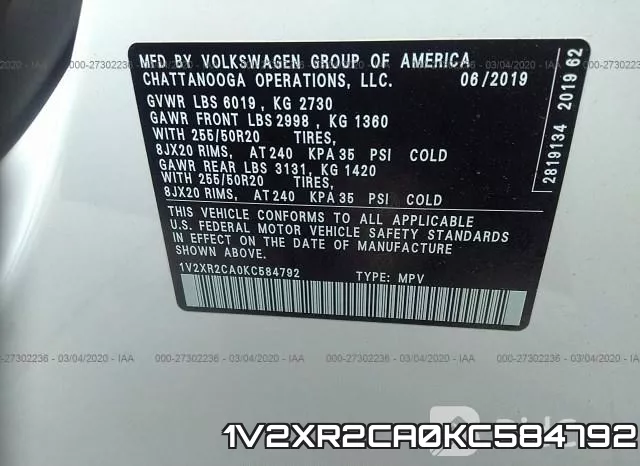 1V2XR2CA0KC584792 фото 8