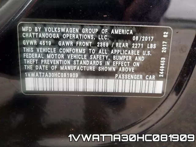 1VWAT7A30HC081909 фото 2
