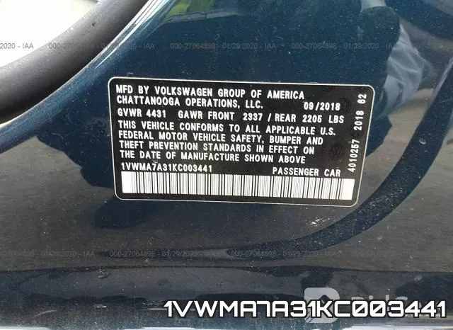 1VWMA7A31KC003441 фото 6
