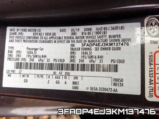 3FADP4EJ3KM137476 фото 2