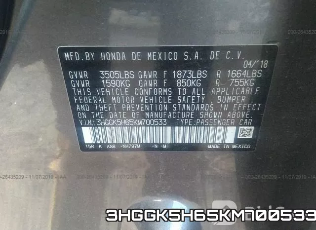 3HGGK5H65KM700533 фото 5