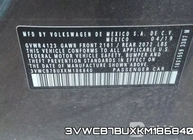 3VWCB7BUXKM186840 фото 9