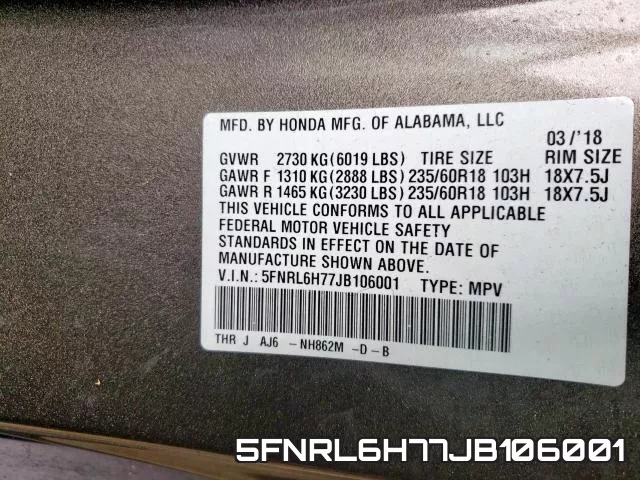 5FNRL6H77JB106001 фото 2