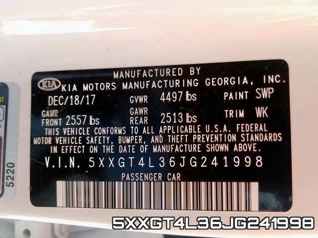 5XXGT4L36JG241998 фото 2