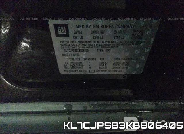 KL7CJPSB3KB806405 фото 8