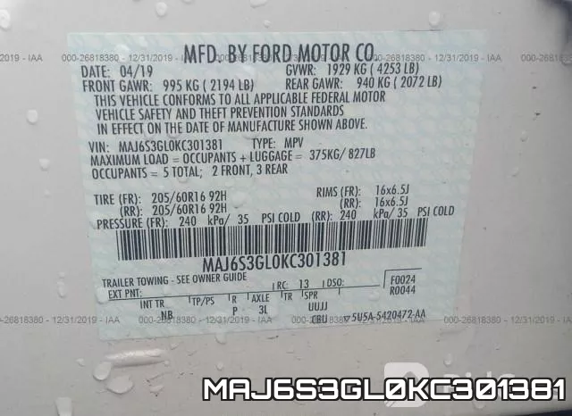 MAJ6S3GL0KC301381 фото 7