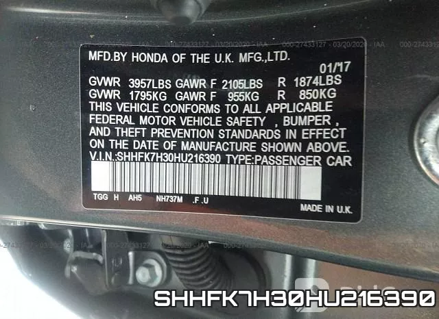 SHHFK7H30HU216390 фото 7