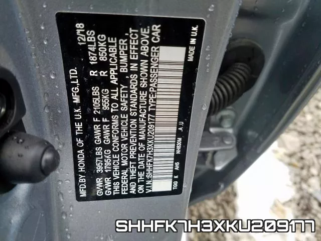 SHHFK7H3XKU209177 фото 2