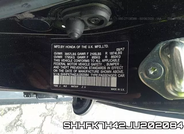 SHHFK7H42JU202084 фото 6