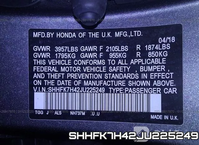 SHHFK7H42JU225249 фото 7