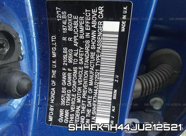 SHHFK7H44JU212521 фото 10