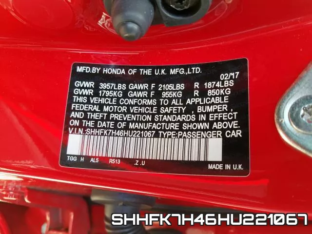 SHHFK7H46HU221067 фото 2