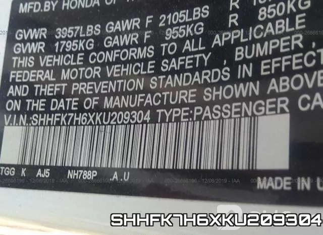 SHHFK7H6XKU209304 фото 7