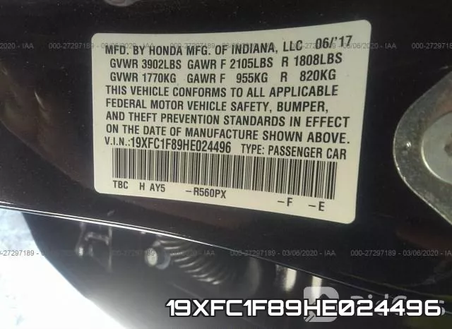 19XFC1F89HE024496 фото 6