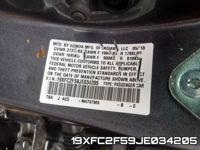19XFC2F59JE034205 фото 2