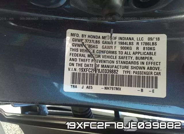 19XFC2F78JE039882 фото 6