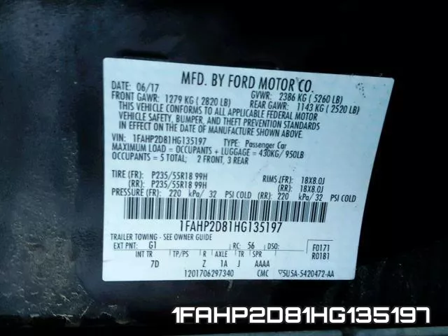 1FAHP2D81HG135197 фото 2