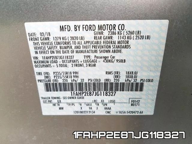 1FAHP2E87JG118327 фото 2