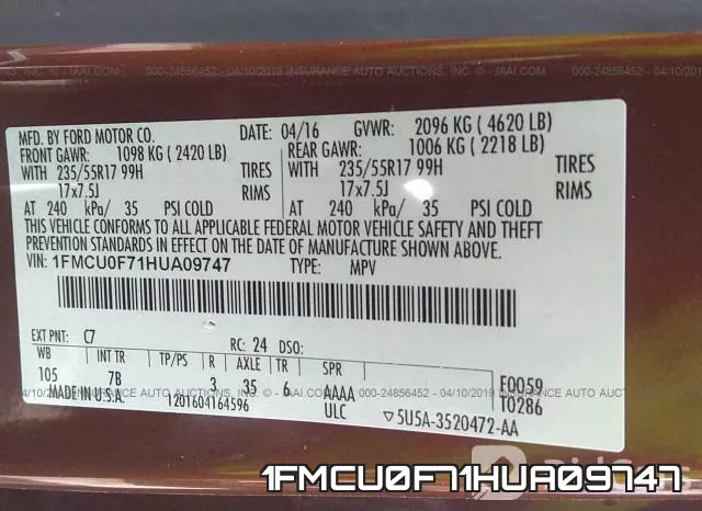 1FMCU0F71HUA09747 фото 10