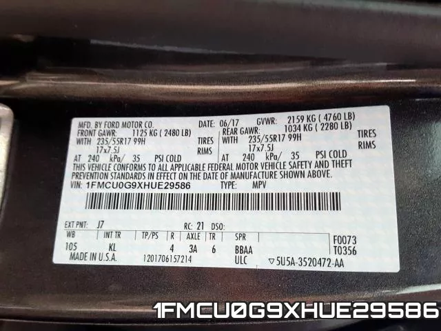 1FMCU0G9XHUE29586 фото 2