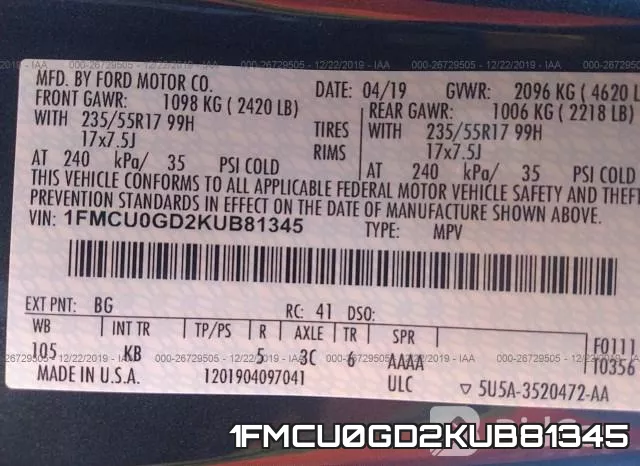 1FMCU0GD2KUB81345 фото 7