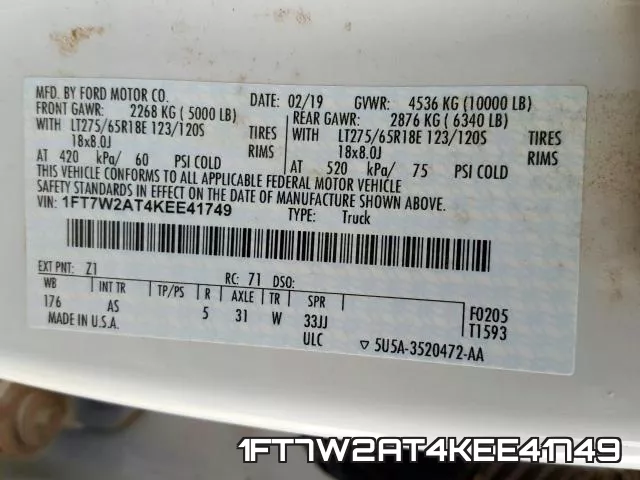 1FT7W2AT4KEE41749 фото 2