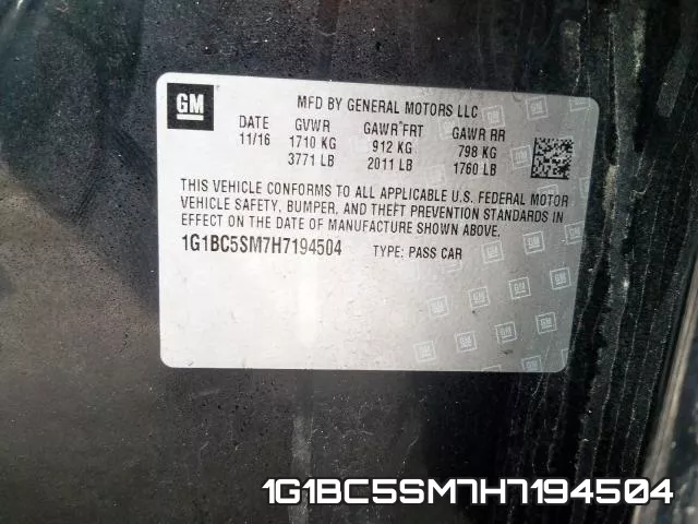 1G1BC5SM7H7194504 фото 2