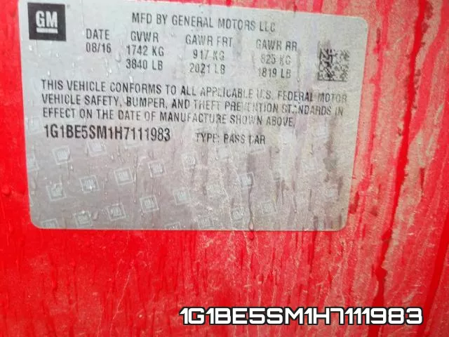 1G1BE5SM1H7111983 фото 2