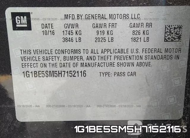 1G1BE5SM5H7152116 фото 8