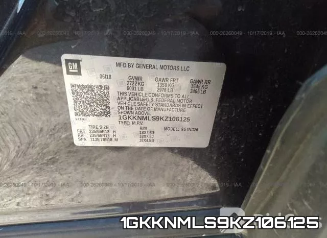 1GKKNMLS9KZ106125 фото 7