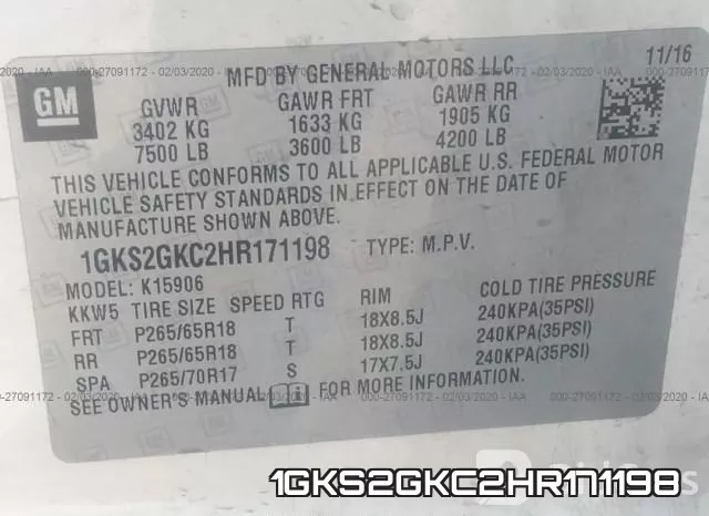 1GKS2GKC2HR171198 фото 5