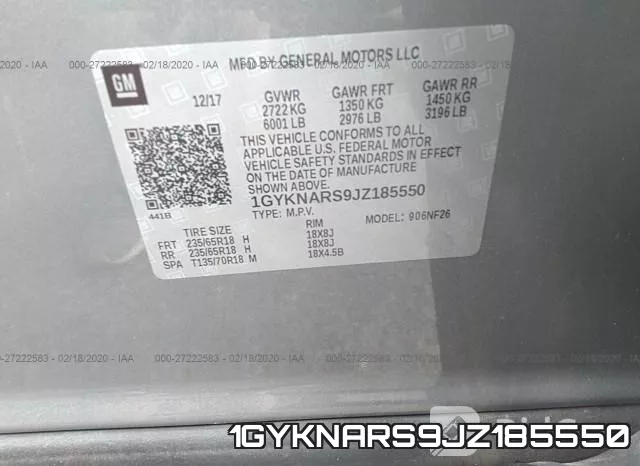 1GYKNARS9JZ185550 фото 8