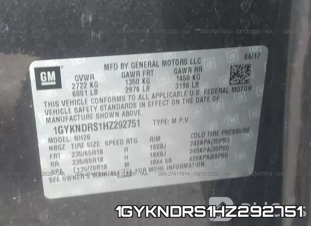 1GYKNDRS1HZ292751 фото 8