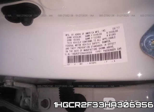 1HGCR2F33HA306956 фото 7