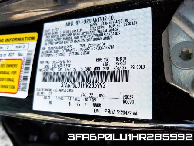3FA6P0LU1HR285992 фото 2