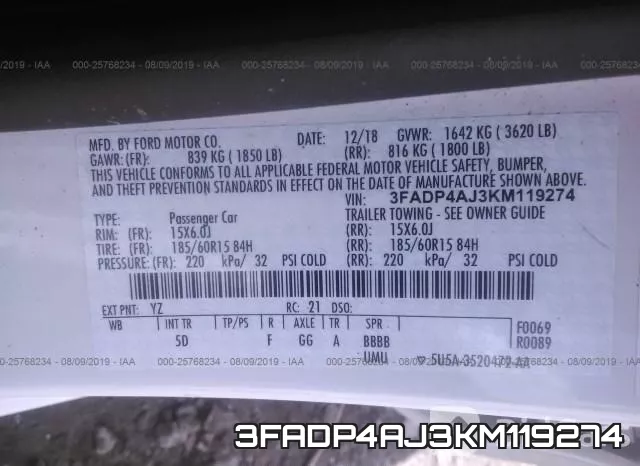 3FADP4AJ3KM119274 фото 7