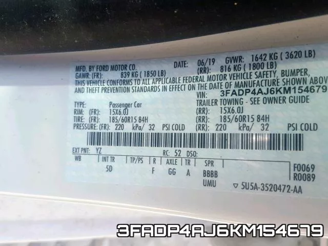 3FADP4AJ6KM154679 фото 2
