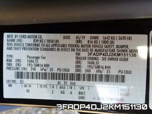 3FADP4DJ2KM151130 фото 2