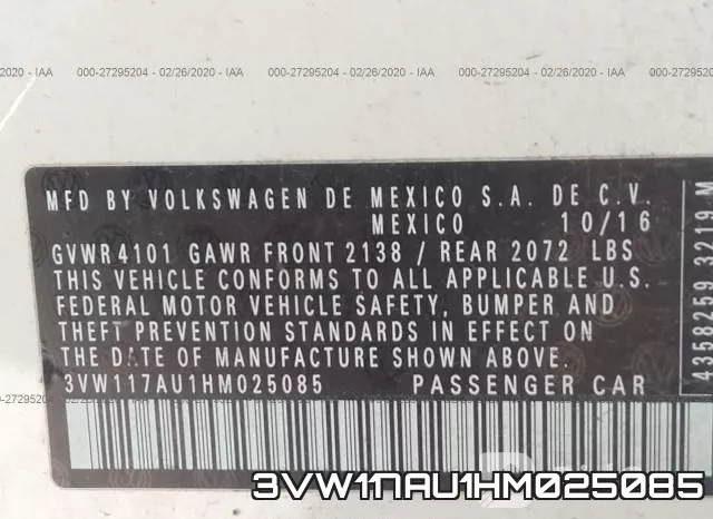 3VW117AU1HM025085 фото 5