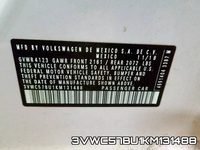 3VWC57BU1KM131488 фото 2