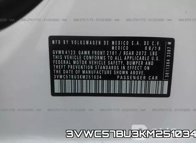 3VWC57BU3KM251034 фото 5