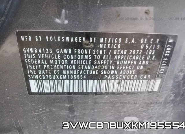 3VWCB7BUXKM195554 фото 10