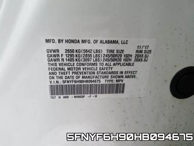 5FNYF6H90HB094675 фото 2
