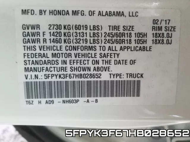 5FPYK3F67HB028652 фото 2