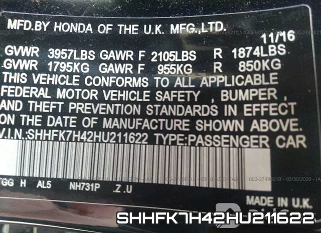 SHHFK7H42HU211622 фото 6