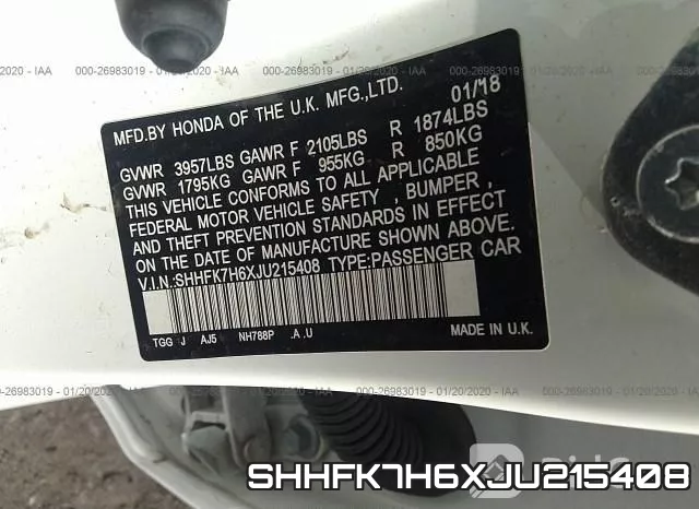 SHHFK7H6XJU215408 фото 5