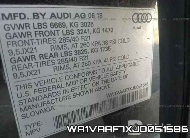 WA1VAAF7XJD051586 фото 8