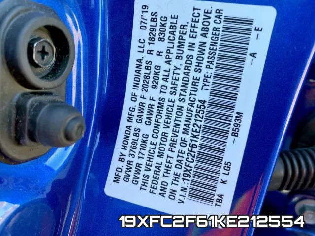 19XFC2F61KE212554 фото 2
