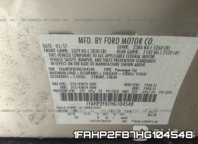 1FAHP2F87HG104548 фото 6