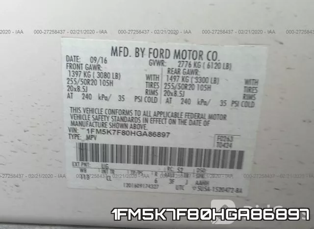 1FM5K7F80HGA86897 фото 6